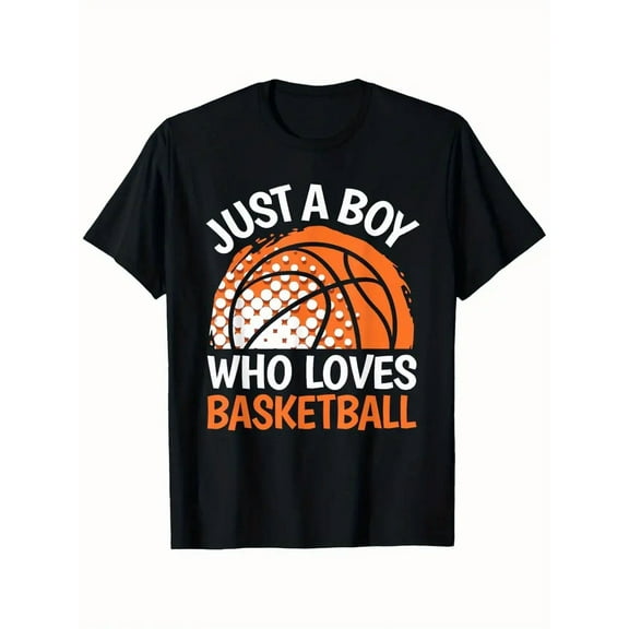 Boys' Youth T-Shirt | Black Short Sleeve Tee with Basketball Print and Just a Boy Who Loves Basketball Text | Soft Fabric, Breathable, Comfortable | Perfect for Sports and
