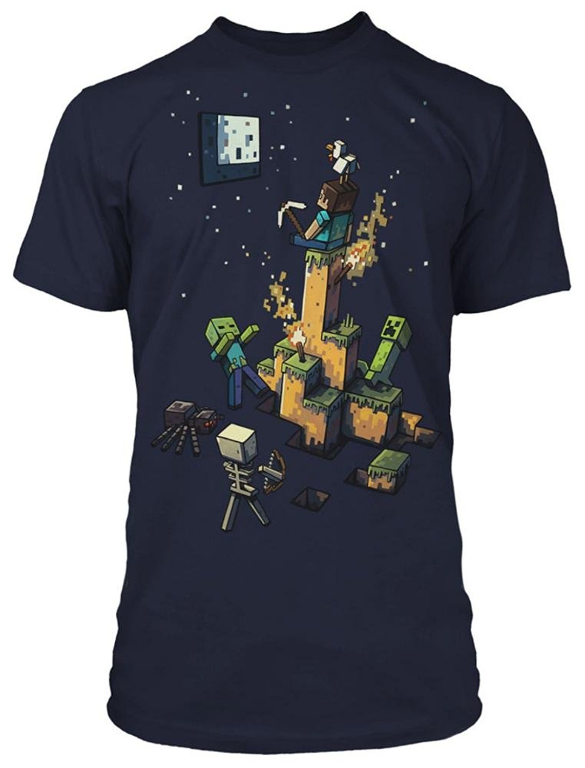 Boys Youth Tight Spot Minecraft Navy Premium T-Shirt Steve Creeper Zombie Skeleton Spider Torch Pickaxe Axe Character Graphic Video Game Tee - image 1 of 1