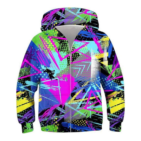 Boys Zip Up Hoodie Jacket Kids Graphic Print Sweatshirt Outerwear Casual Zipper Coat with Pockets Lightweight Hooded Jacket for School Outdoor Activities Daily Wear