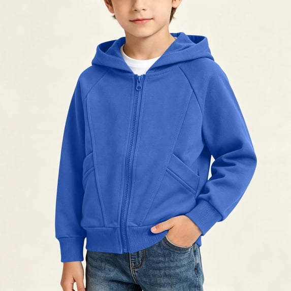 Boys Zip Up Cotton Hooded Sweatshirt with Front Pockets and Raglan Sleeves for Kids Ages 1-12 Blue,Size 11-12 T