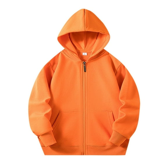 Boys Zip Up Hoodie Unisex Kids Long Sleeve Solid Zipper Soft Hooded Hoodies with Pocket Baby Sweatshirt Orange 3 Years-4 Years