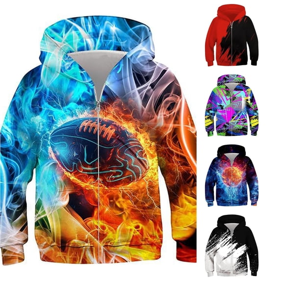 Boys Zip Up Hoodies Kids 3D Graphic Hoody Sweatshirt Zipper Pullover With Pockets