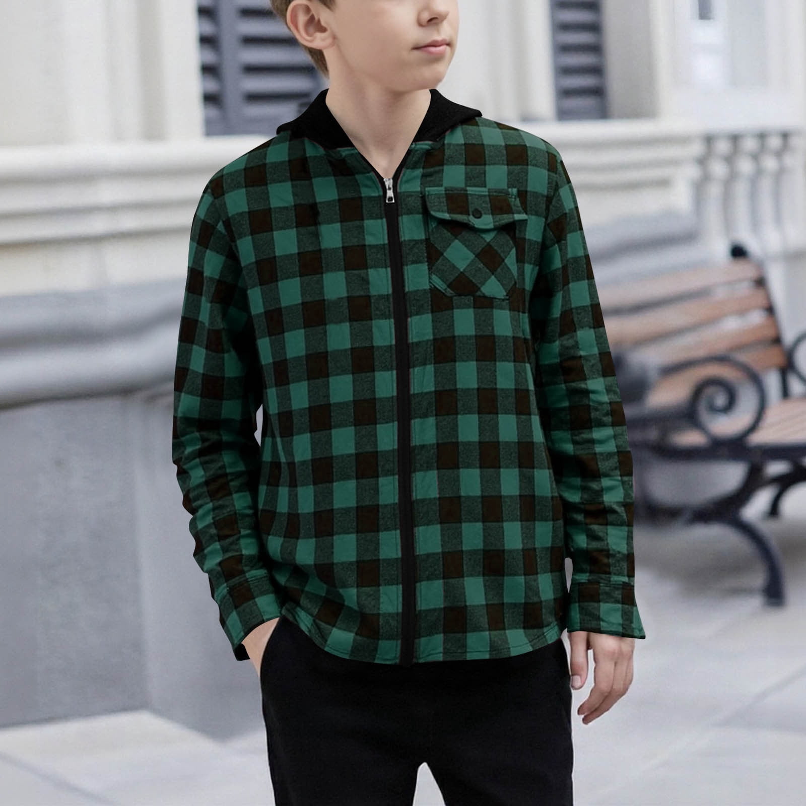 Boys-Zip-up-Plaid-Jacket-Long-