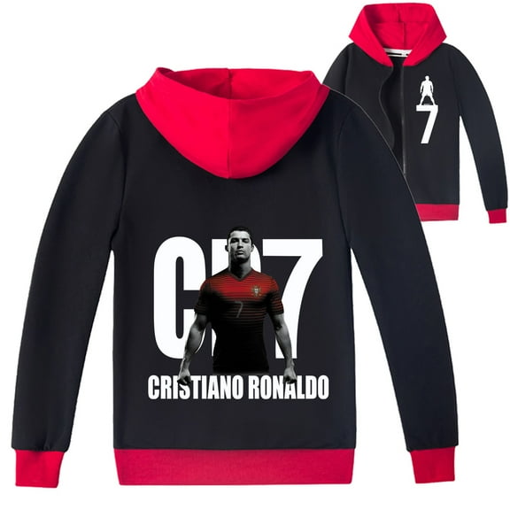 Boys Zipper Outerwear Jacket Sweatshirt Cristiano Ronaldo Print Hooded Jacket Hoodies