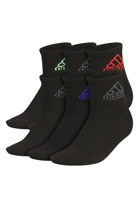 Boys adidas 6-Pack Superlite Classic Quarter Socks Color: Black Size: 5Y-7Y