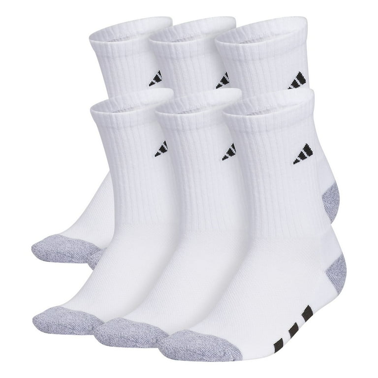 Adidas Cushioned 6 Pack Crew Socks Youth Large White Grey Black