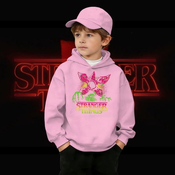 Boys and Girls Casual Hooded Sweatshirt Retro Video Game Demogorgon Novelty Graphic Hoodies Soft Pullover Cozy Loungewear