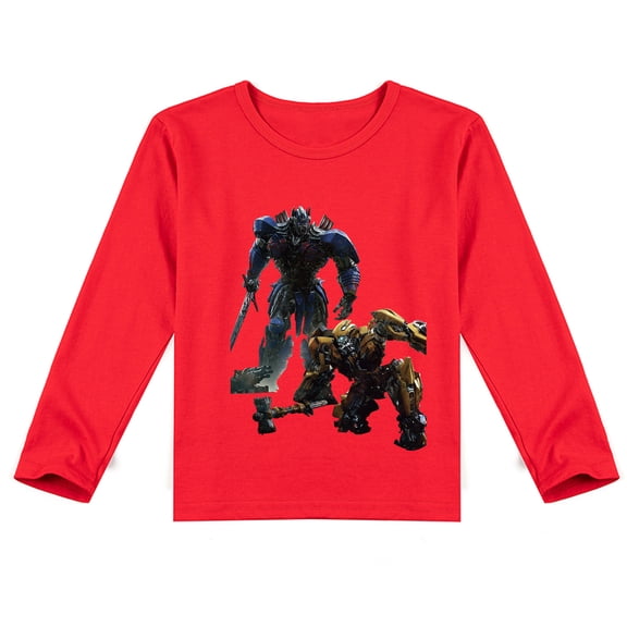 Boys and Girls Causal Transformers Long Sleeve T-shirt with Novelty Print, Great for Season