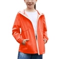 thumbnail image 1 of Boys and Girls Children's Rain Coats Solid Color Long Sleeved Hooded Waterproof Jackets Zipper Windbreaker Coat Orange 140, 1 of 5