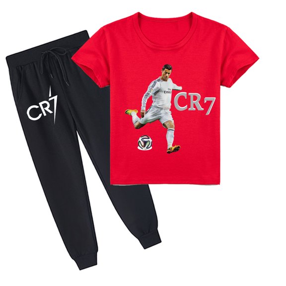 Boys and Girls Cristiano Ronaldo Cotton Short Sleeve T-shirt with Long Pants for Summer Set Outfits
