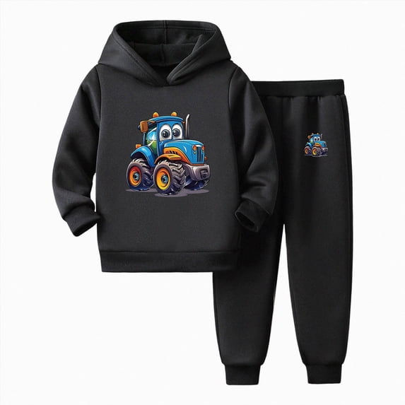 Boys and Girls Cute Cartoon Print Long Sleeved Hoodie Pants Casual Two Piece Set 6-24 Months 2T 3T 4T 5T 6T Children Black,4-5 Years