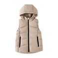 thumbnail image 1 of Boys and Girls Down Vests Solid Color Warm Thermal Zipper Winter Top Sleeveless Hooded Casual Comfortable Vest Khaki 3 Years, 1 of 6