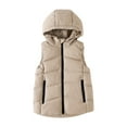 thumbnail image 1 of Boys and Girls Down Vests Solid Color Warm Thermal Zipper Winter Top Sleeveless Hooded Casual Comfortable Vest Khaki 9 Years, 1 of 6