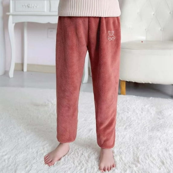 Boys and Girls' Flannel Clothes Pants Winter Warm Soft Fuzzy Homewear with Sweatpants Red 3-4 Years
