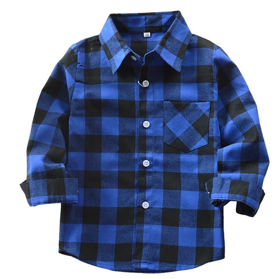 Boys and Girls Flannel Plaid Shirts Long Sleeve Button Down Lapel Jacket with Pocket Kids Comfy Fall Outwear