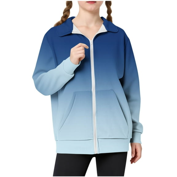 Boys and Girls Fleece Coats Children's Fall Winter Long Sleeved Jackets Full Zip Warm Soft Thermal Comfortable Outwear Blue 120