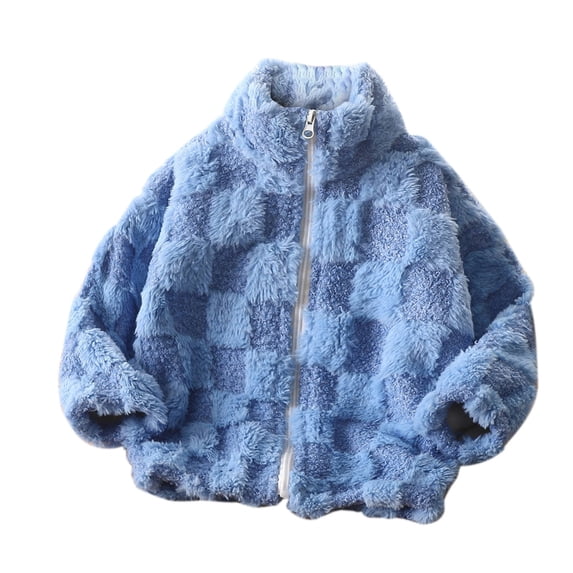 Boys and Girls Fleece Coats Children's Fall Winter Long Sleeved Jackets Full Zip Warm Soft Thermal Comfortable Outwear Blue 130