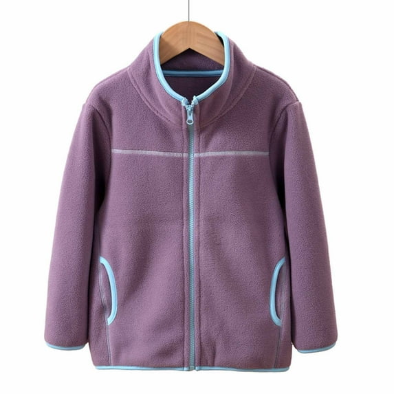 Boys and Girls Fleece Coats Children's Fall Winter Long Sleeved Jackets Full Zip Warm Soft Thermal Comfortable Outwear Purple 110