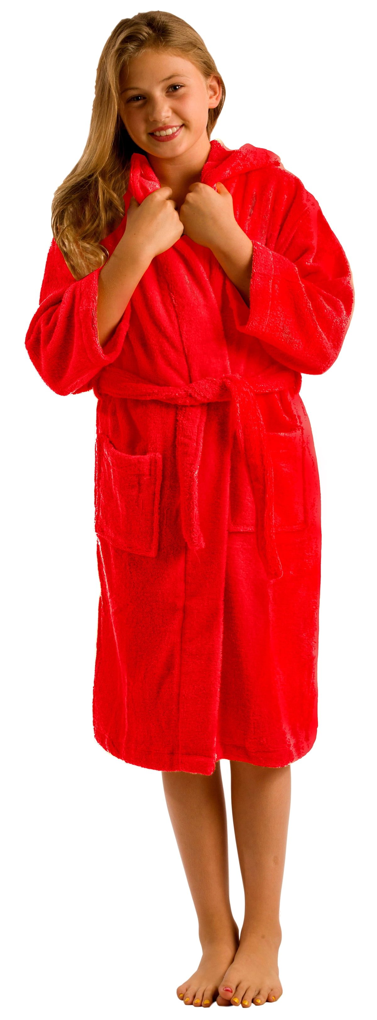 Boys and Girls Hooded Bathrobe, Water Absorbent Robe for Kids, Unisex Robes, Red Hooded Cover Up