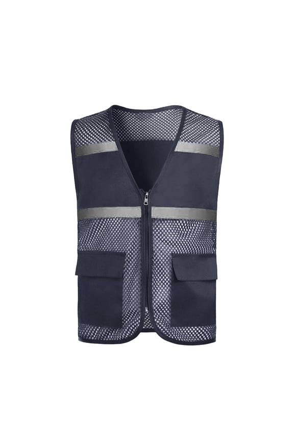 Boys and Girls Mesh Safety Vest Zipper Front Volunteer Uniform Vest Reflective Breathable Running Vest with Pockets