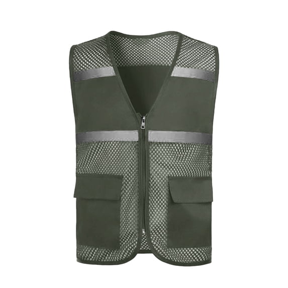 Boys and Girls Mesh Safety Vest Zipper Front Volunteer Uniform Vest Reflective Breathable Running Vest with Pockets