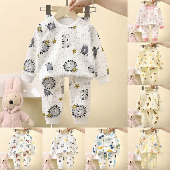 Boys and Girls Pajamas Set Long Sleeve Tops + Pants Toddler Fall Winter Sleepwear Set 6 12 24 Months 1T 2T 3T 4T 5T 6T Children Pink,6-12 Months