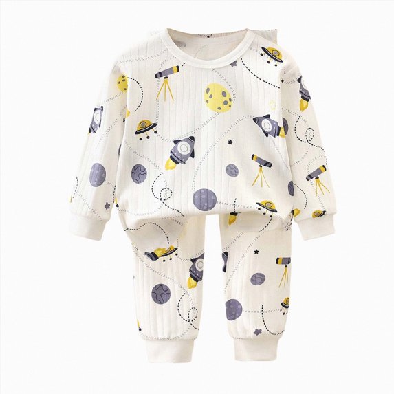 Boys and Girls Pajamas Set Long Sleeve Tops + Pants Toddler Fall Winter Sleepwear Set 6 12 24 Months 1T 2T 3T 4T 5T 6T Children White,9-10 Years