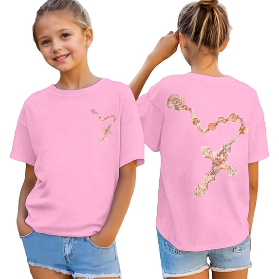 Boys and Girls Short Sleeve T Shirts Trendy Casual Girls Shirts Size 10-12 Print Crewneck Tees Shirts Unisex Kids Graphic Tees Size 7-8 Years,1-Pink
