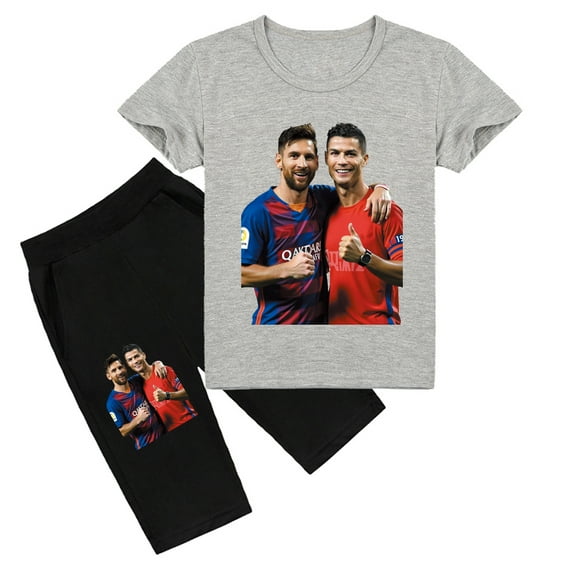 Boys and Girls' Summer Fun Outfit: Cristiano Ronaldo Print on Soft Cotton T-shirt & Shorts