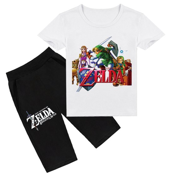 Boys and Girls Summer Set: The Legend of Zelda Print Cotton Short Sleeve T-shirt & Shorts, Ideal for Daily