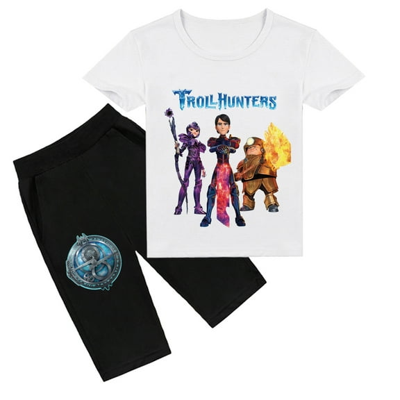 Boys and Girls Summer Set: Trollhunters Print Cotton Short Sleeve T-shirt & Shorts, Ideal for Daily