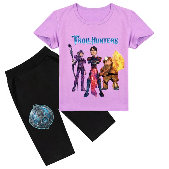 Boys and Girls Summer Set: Trollhunters Print Cotton Short Sleeve T-shirt & Shorts, Ideal for Daily