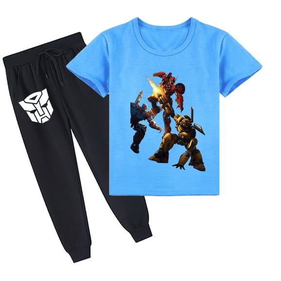 Boys and Girls Transformers Cotton Short Sleeve T-shirt with Long Pants for Summer Set Outfits