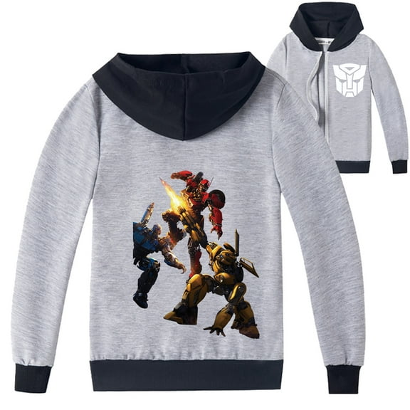 Boys and Girls Transformers Print Hooded Sweatshirt Jacket with Zipper, Perfect for Autumn and Spring