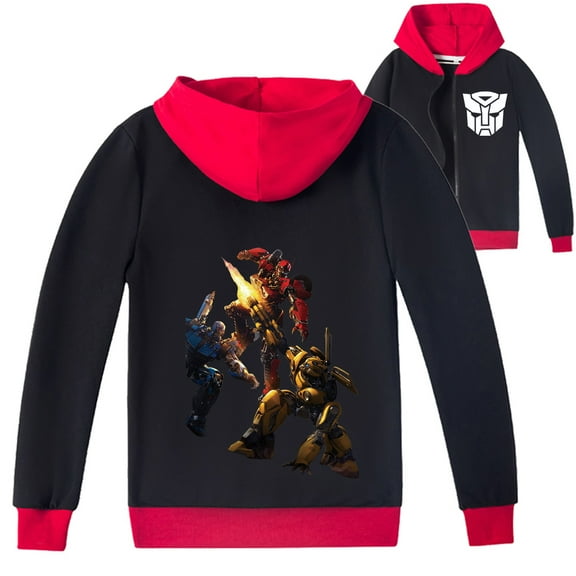 Boys and Girls Transformers Print Hooded Sweatshirt Jacket with Zipper, Perfect for Autumn and Spring