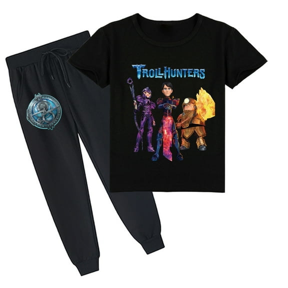 Boys and Girls Trollhunters Cotton Short Sleeve T-shirt with Long Pants for Summer Set Outfits