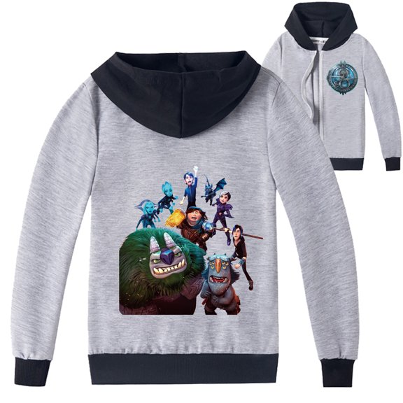 Boys and Girls Trollhunters Print Hooded Sweatshirt Jacket with Zipper, Perfect for Autumn and Spring