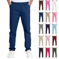 thumbnail image 1 of Boys and Girls Uniform Pants Elastic Waist Solid Color Straight Leg Chino Trousers Comfortable School Dress Pants for Ages 5-14, 1 of 7