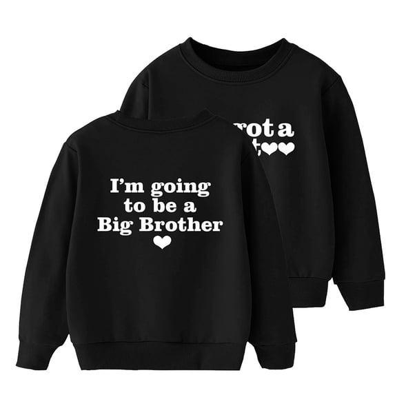 Boys and Girls Warm Big Brother Print Crewneck Sweatshirt Clean Line Cut Soft Knit Feel for Winter Layering, for Everyday Style