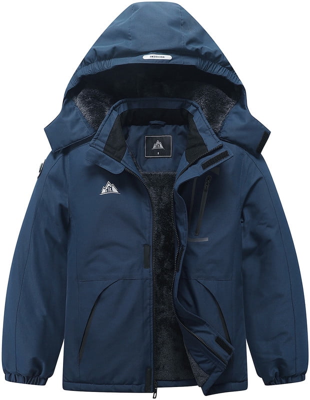 Girls and Boys Warm Winter Coats Kid's Fleece Ski Jacket Waterproof Rain Jackets, Navy