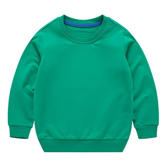 Generic Toddler Boys Girls Solid Color Long Sleeve Round Neck Pullover Sweatshirt Threaded Neckline for Halloween Thanksgiving Day Christmas （6-12 Months Green）