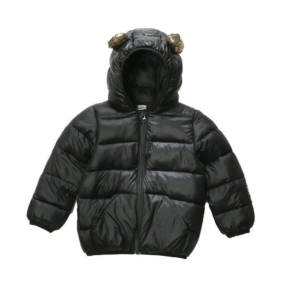 Boys and Toddlers' Down Jacket Long Sleeve Solid Color Puffer Outerwear with Bear Ear Hood Fall Spring Cute Fashion Coat Winter Outfits Clothes