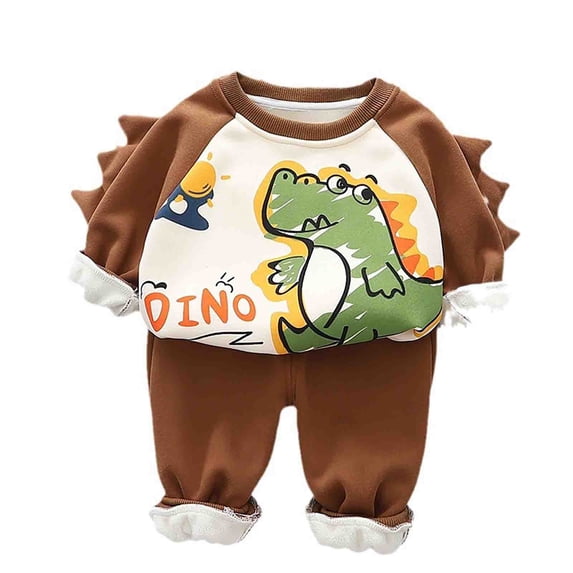 Boys and Toddlers' Fleece Lined 𝐏ajamas Set Dinosaur Long Sleeve Winter 𝐒leepwear Baby 𝐋ounge𝐰ear Sweatsuit Outfit