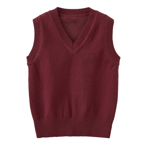 Boys and Toddlers' School Uniform Cotton V-Neck Sweater Vest Kids Cable Knit Solid Sleeveless Waistcoat Cotton Knitwear Vest