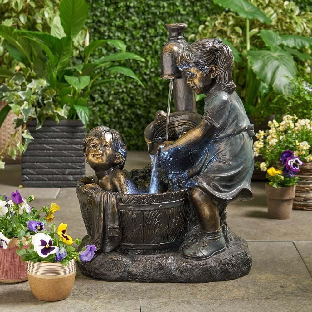 Boys and girls playing in water ornaments sculptures resin handicrafts ...