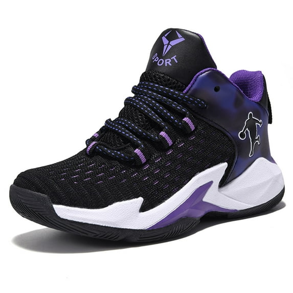 Boys' basketball shoes sports running shoes children's non-slip sports shoes Black Purple