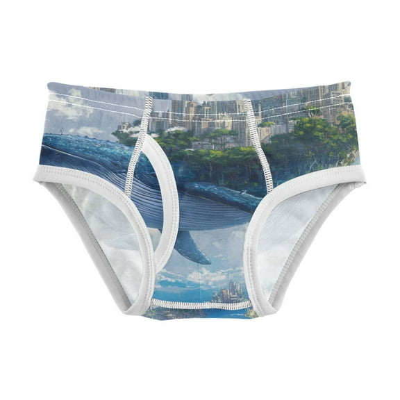 Boys cotton triangle briefs, safety standard, comfortable and breathable, children's underwear. Blue Whale
