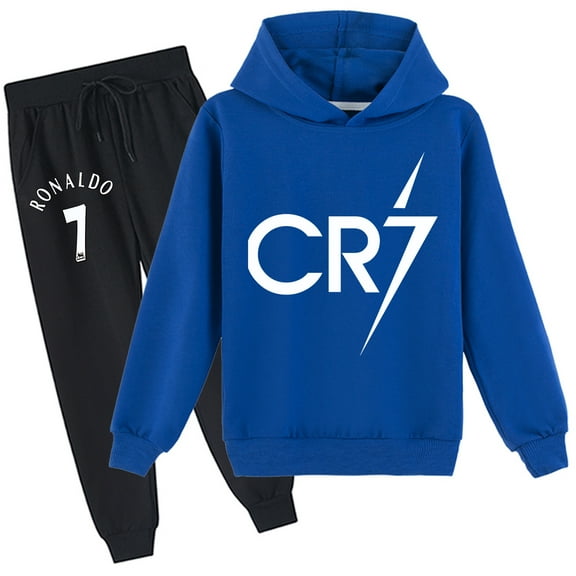Boys girls 2-piece hoodie: Cristiano Ronaldo print, pullover with sweatpants, casual.