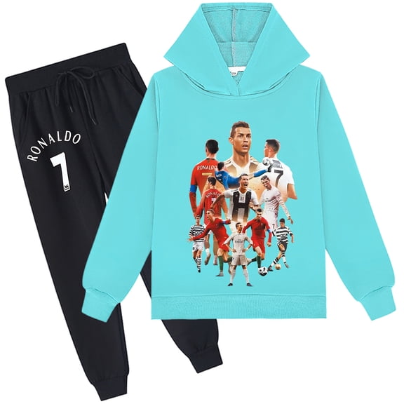 Boys girls 2-piece hoodie set, Cristiano Ronaldo print, pullover with pants, daily outfits.