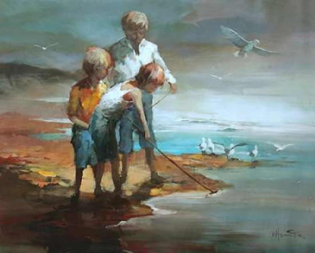 Boys on the beach Canvas Art - Willem Haenraets (24 x 30)